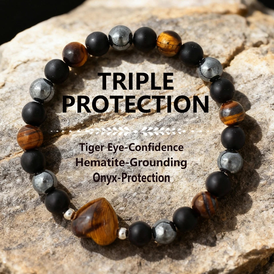 ✨ Luxury Winter Jewelry – Black, Yellow & Silvery Tiger’s Eye Hematite Brazaletes – High-Quality Natural Stone Bracelets for Family Gatherings