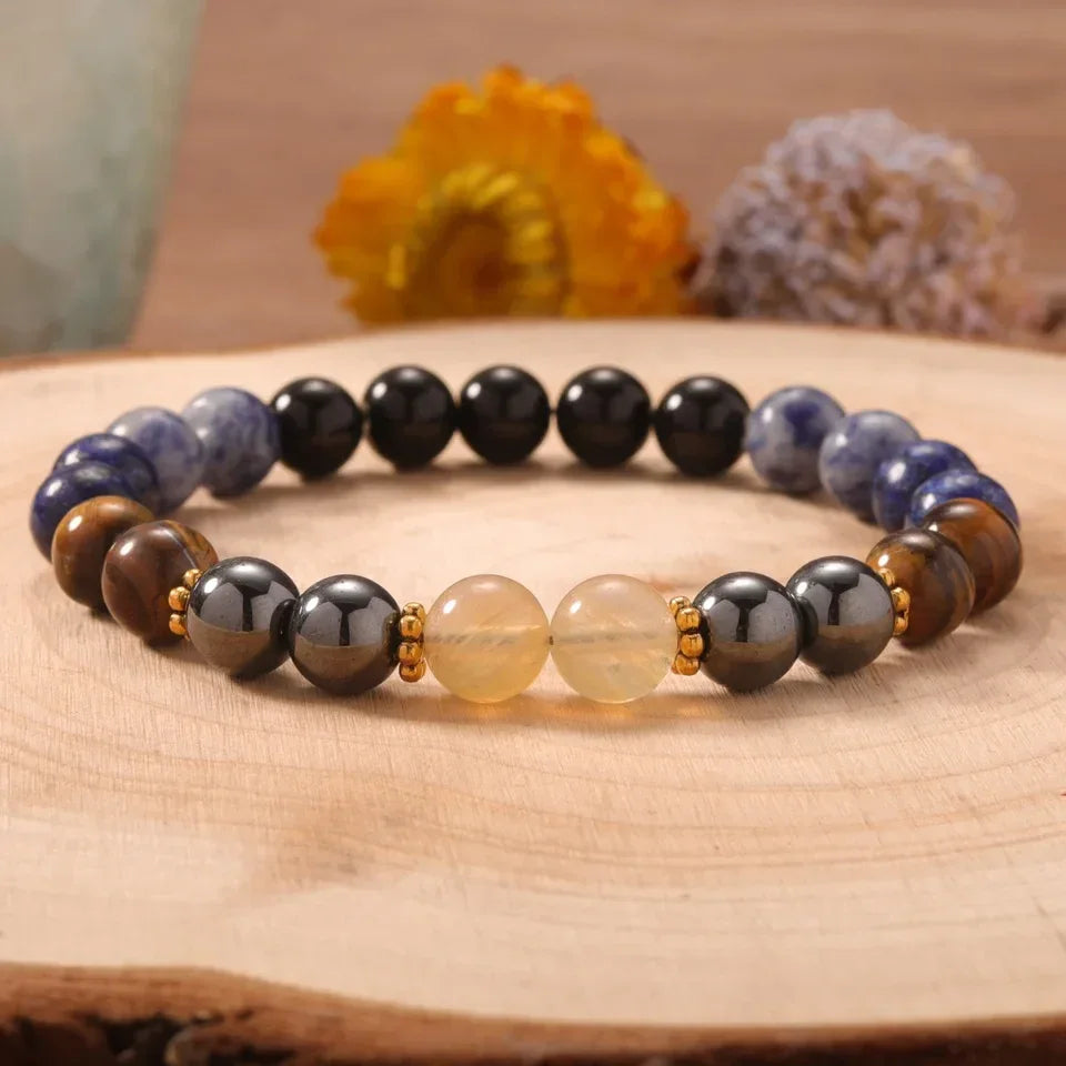 ✨ Sodalite, Tiger's Eye, and Lapis Lazuli Crystal Beaded Bracelet – Natural Stone Jewelry with Citrine Accents for Women