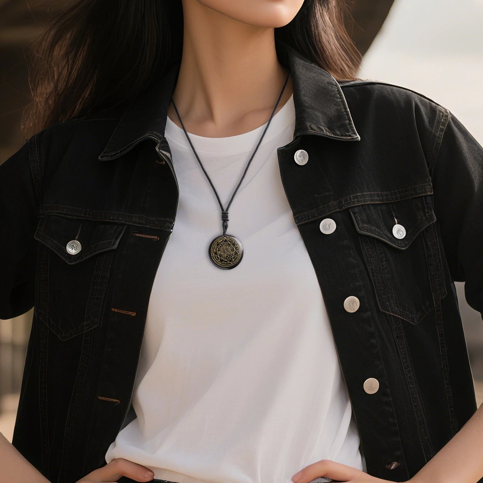 ✨ Natural Crystal Quartz Seven Archangels Amulet Necklace – Seal of Solomon Talisman | Men’s Spiritual Protection Jewelry with Archangel Michael