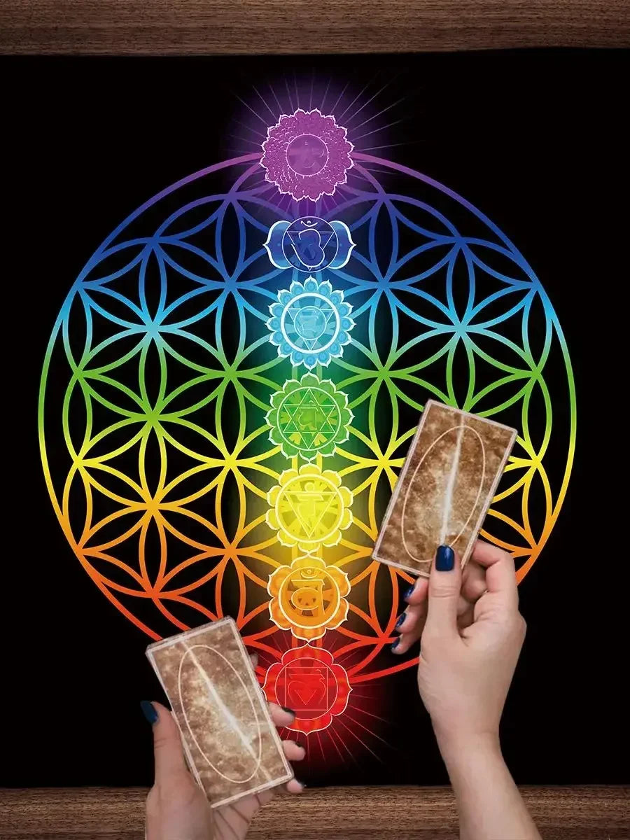 🌸Mandala Flower of Life Tarot Tablecloth | Altar Cloth for Pagan Witchcraft & Divination | Oracle Card Pad | Galaxy Tarot Reading Cloth