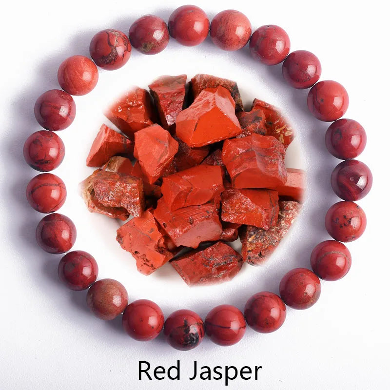 ✨ Natural Stone Protection Bracelet – Dragon Blood Beads, Quartz & Onyx Stretch Jewelry for Men & Women – Healing Reiki & Yoga Energy Bracelet 21Red Jasper