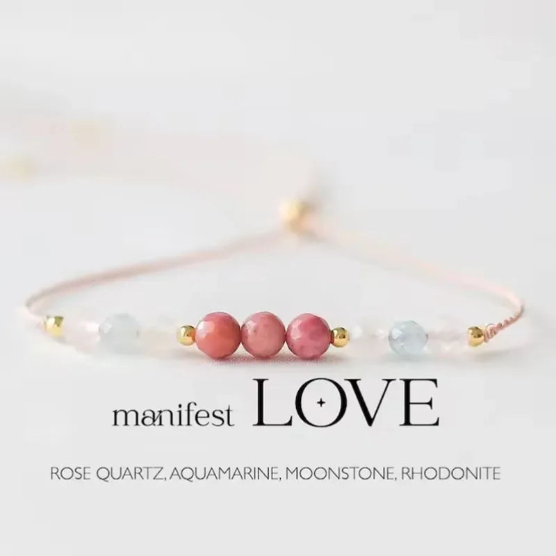 ✨ Protection Crystal Bracelet – Empath Shield with Rose Quartz, Amethyst & Black Tourmaline – Adjustable Cord Healing Jewelry