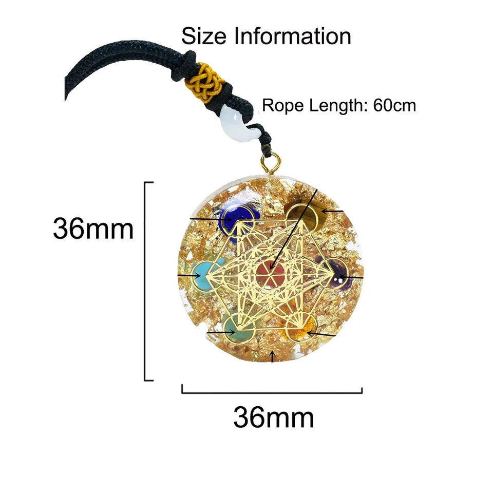 ⚛️ 7 Chakra Orgone Pendant: Metatron's Cube Sacred Geometry Necklace – EMF Protection & Reiki Healing Crystals with Gold Foil