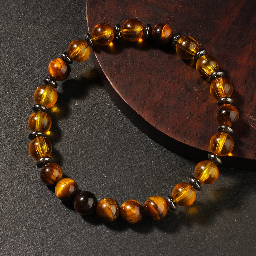 💰 Money Bracelets for Women and Men – Natural Citrine & Tiger's Eye Stone Beaded Bangles | Healing Energy Jewelry | Perfect Gift for Sister and Mom