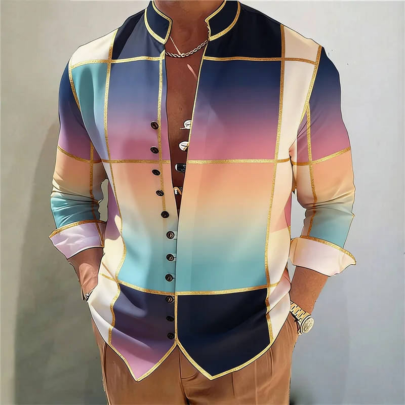 🎨 The Harajuku Multi-Dimension: Premium Men’s 3D Floral & Color-Block Long-Sleeve Shirt – High-Definition Digital Print, Avant-Garde Geometric Design, and Sophisticated Urban-Fit Streetwear Button-Down JZ426