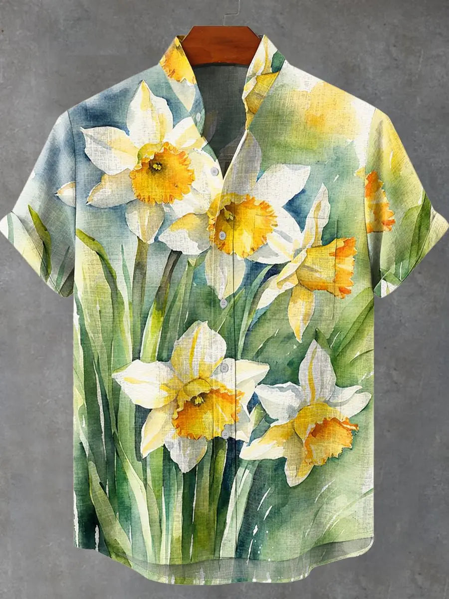 🎨 The Vintage Feline Art Edition: Premium Men’s Summer Shirt – High-Definition Floral & Cat Graphic Print, Breathable Quick-Dry Fabric, and Sophisticated Retro-Style Casual Button-Down HY476