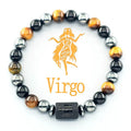 ✨ 12 Zodiac Sign Bracelet Homme – Natural Yellow Tiger Eye Stone & Hematite Constellation Bangle – Cancer, Taurus, Libra Astrology Bracelet for Women 12 Virgo 8 mm Beads