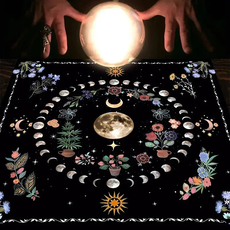 🌙 Moonlight Flower Tarot Card Table Cloth﻿ | Altar Card Mat & Witchcraft Astrology Supplies – Beautiful Decorative Card Mat for Sacred Rituals JP127