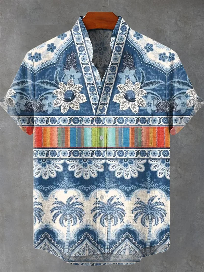 🌊 The Zen-Wave Symmetry Edition: Premium Men’s 3D Graphic Linen Shirt – High-Definition Symmetrical Wave Print, Breathable Organic Cotton-Linen Blend, and Sophisticated Modern-Fit Summer Button-Down FS247