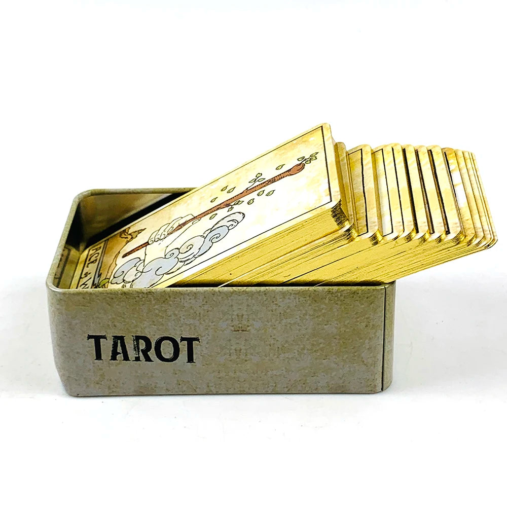 ✨ Metal Box Gilded Tarot Cards Deck – 78 Cards | Elegant Divination & Family Board Game | English Version with Paper Guidebook