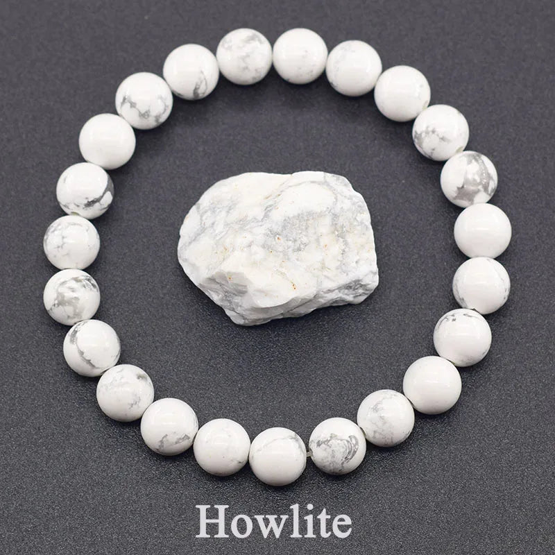 ✨ Natural Red Picasso Jasper Stone Beads Elastic Bracelet – Unisex Healing Crystal Jewelry with Round Red Pine Beads – Elegant Jade Bangle Gift 31 Howlite
