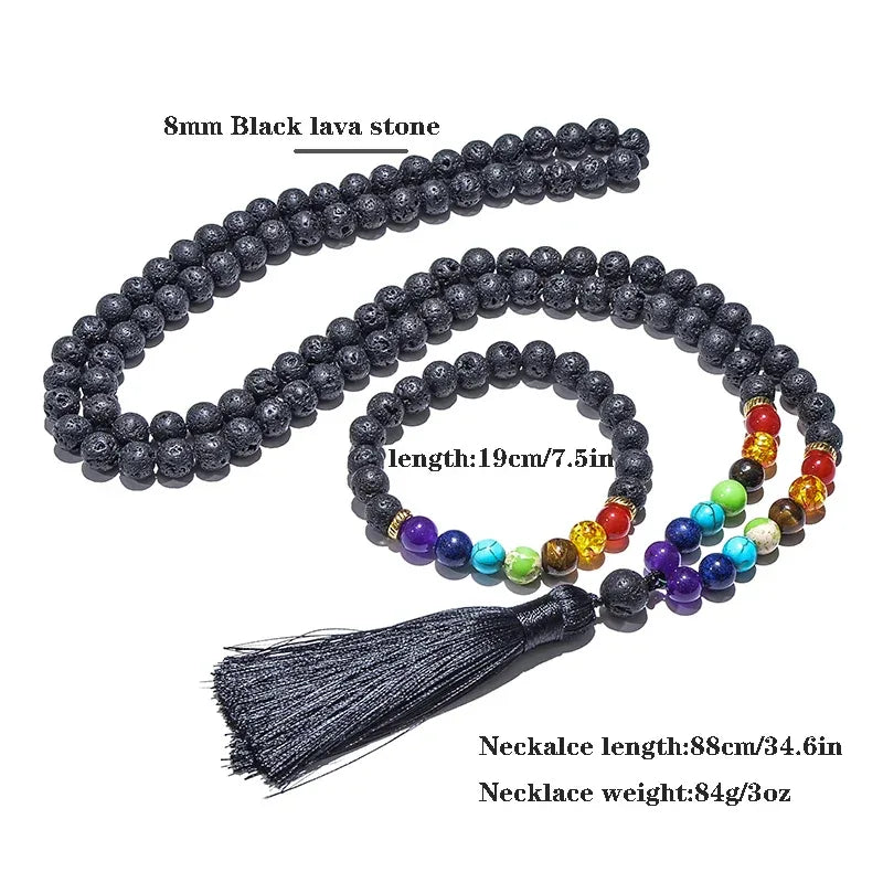 🌋 Volcanic Lava Stone & 7 Chakra Diffuser Mala Beads (108 Necklace): Aromatherapy Essential Oil Jewelry & Grounding Anxiety Relief Prayer Rosary