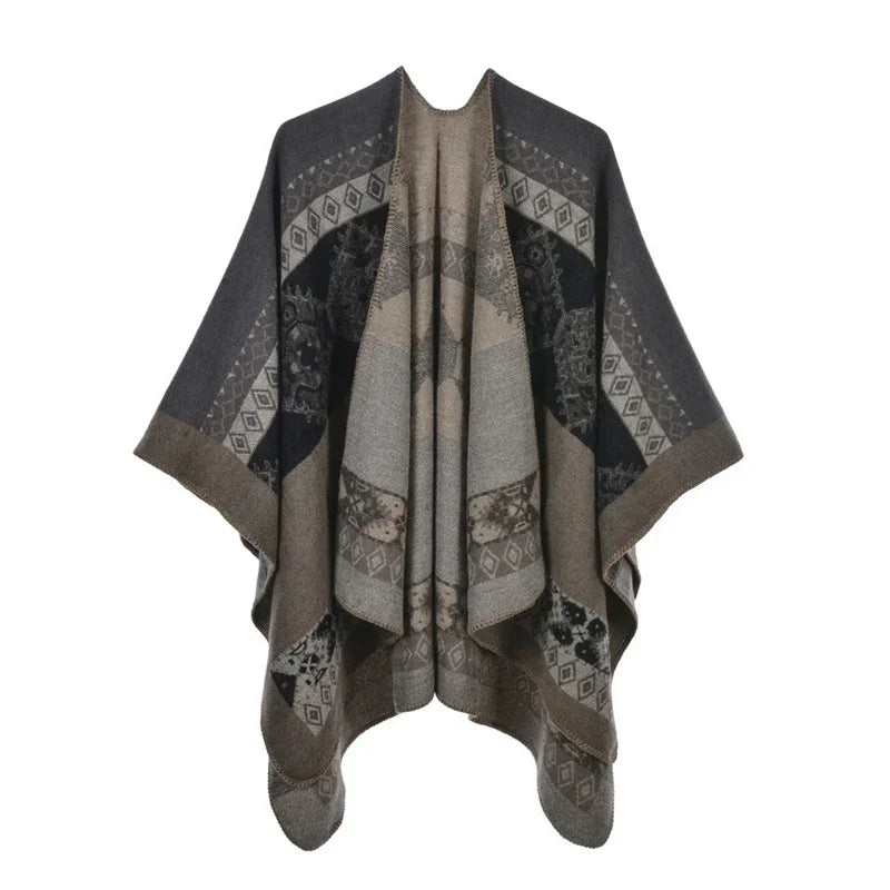 Winter Fashion Poncho Women Capes Scarf Imitation Cashmere Ladies Scarves Warm Shawls Wraps Woman Ponchos Bufanda Mujer Foulard One Size 1rhombic-gray camel