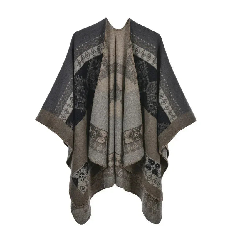 Women's Winter Poncho Wrap - Imitation Cashmere Shawl Cape & Scarf (130 x 150 cm) for Ultimate Warmth and Style One Size 1rhombic-gray camel