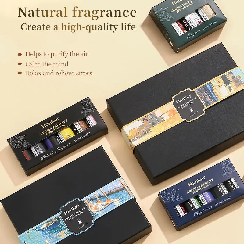 🌿 10ml Essential Oil Gift Box – Water-Soluble Natural Oils for Diffusers & Humidifiers: Lavender, Rose, Eucalyptus, White Peach, Oolong