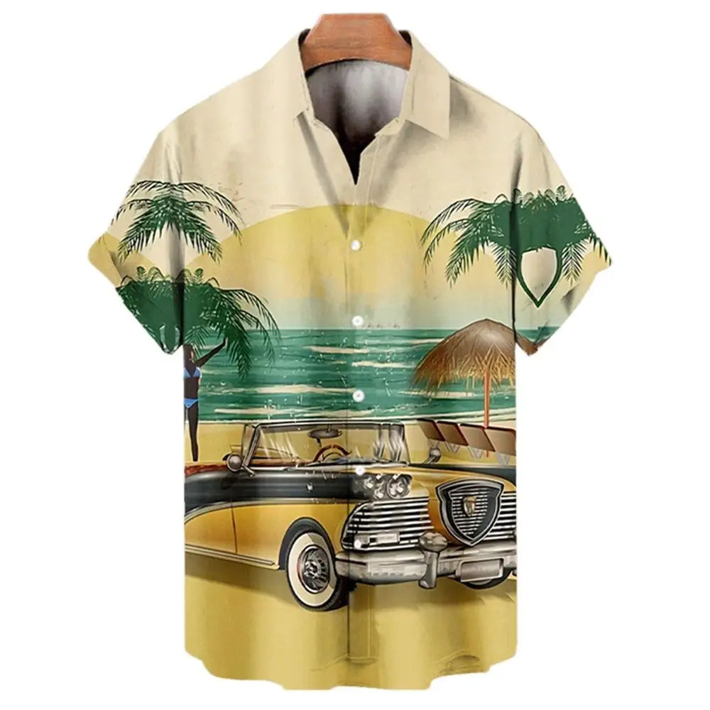 The Azure Horizon Premium Men's Seaside Holiday Hawaiian Shirt - High-Definition Tropical Floral Graphic Loose-Fit Handsome Silhouette Trousers Accent Shirt, Breathable Summer Beach Camisa Urban Short-Sleeve Apparel