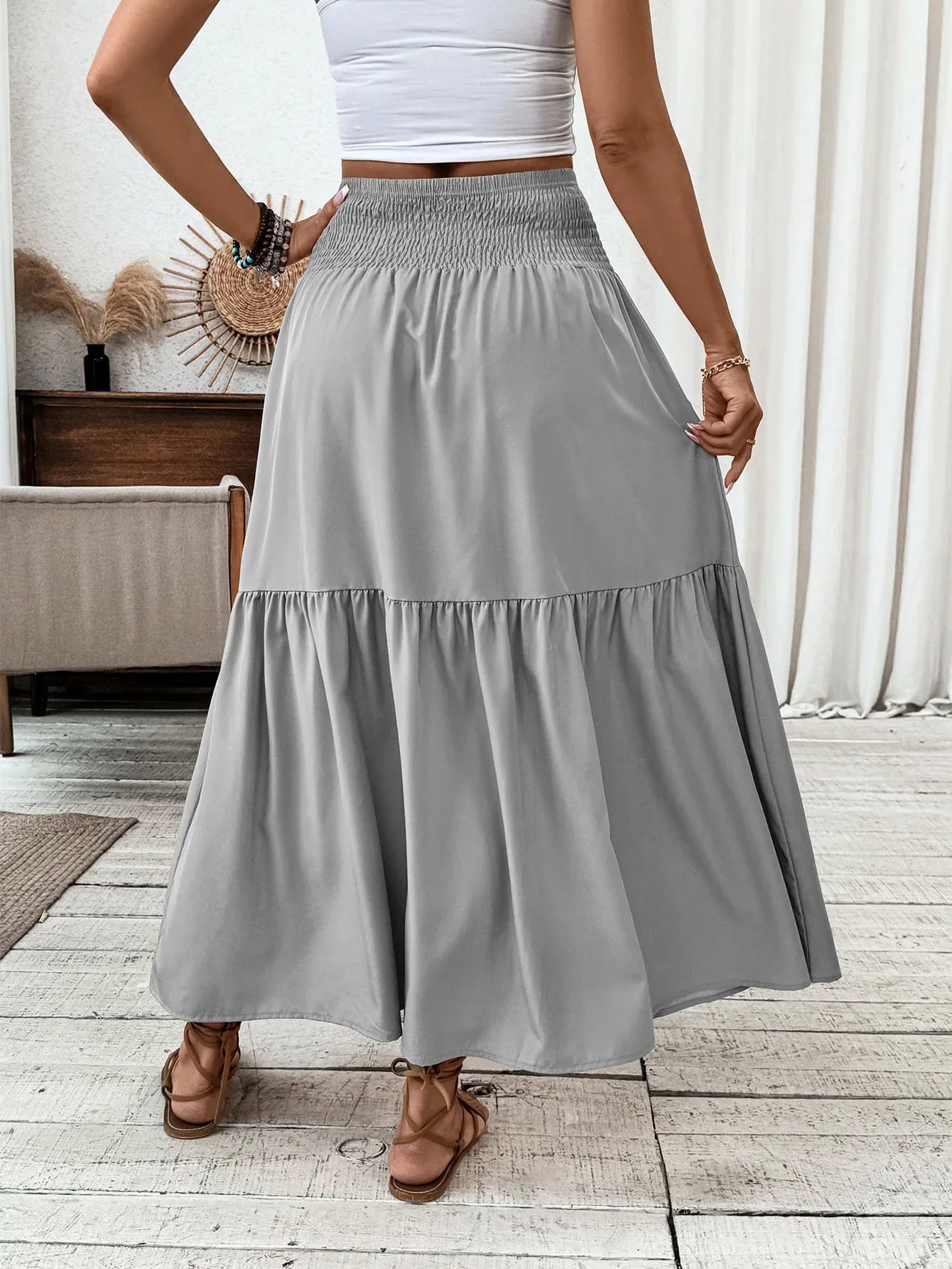 Women Floral Pleated Skirt – Retro High Waist Long Skirt for Stylish Casual Beach Wear