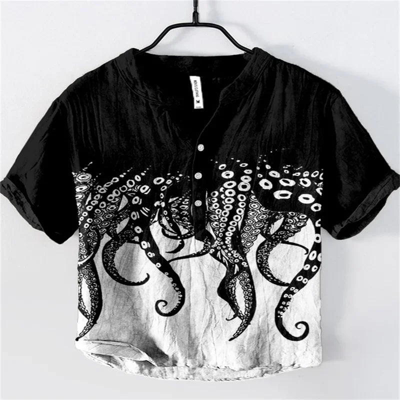 🌊 The Kanagawa Gallery Edition: Premium Men’s Summer V-Neck – High-Definition "The Great Wave off Kanagawa" Graphic Print, Breathable Linen-Blend Performance Fabric, and Sophisticated Modern-Fit Designer Tee HTY406