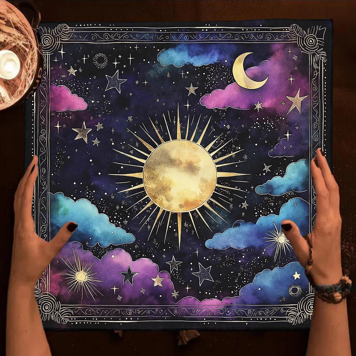 🃏 Sun & Moon Astrology Tarot Tablecloth – Celestial Altar Cloth for Witchy Tarot Readings, Divination & Mystic Home Decor