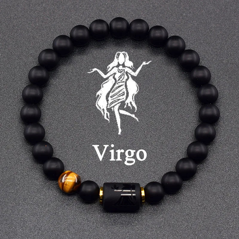 ✨ 12 Zodiac Constellation Sign Bracelet – Real Natural Tiger Eye Stone Bead – Leo & Taurus Charm Couple Jewelry for Men & Women 29 Virgo 8 mm Beads