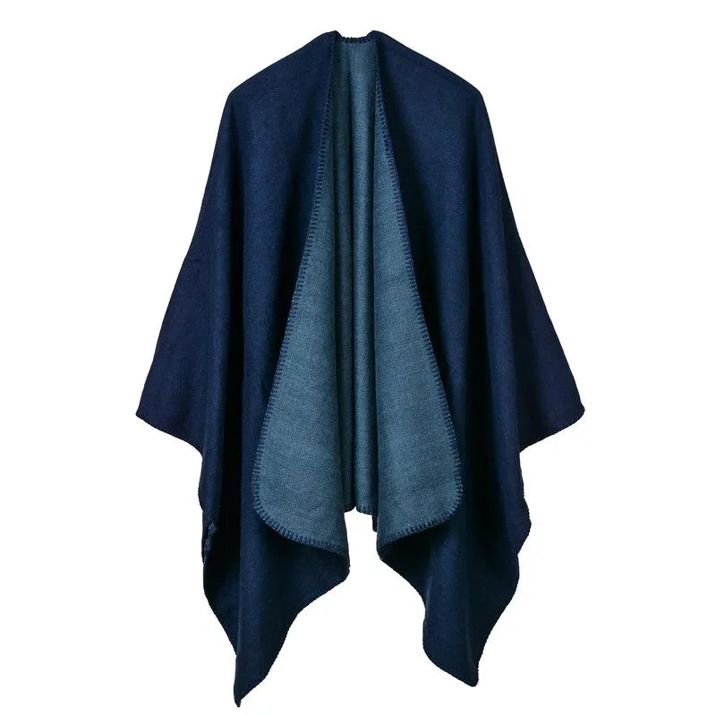 Winter Fashion Poncho Women Capes Scarf Imitation Cashmere Ladies Scarves Warm Shawls Wraps Woman Ponchos Bufanda Mujer Foulard One Size 3-navy