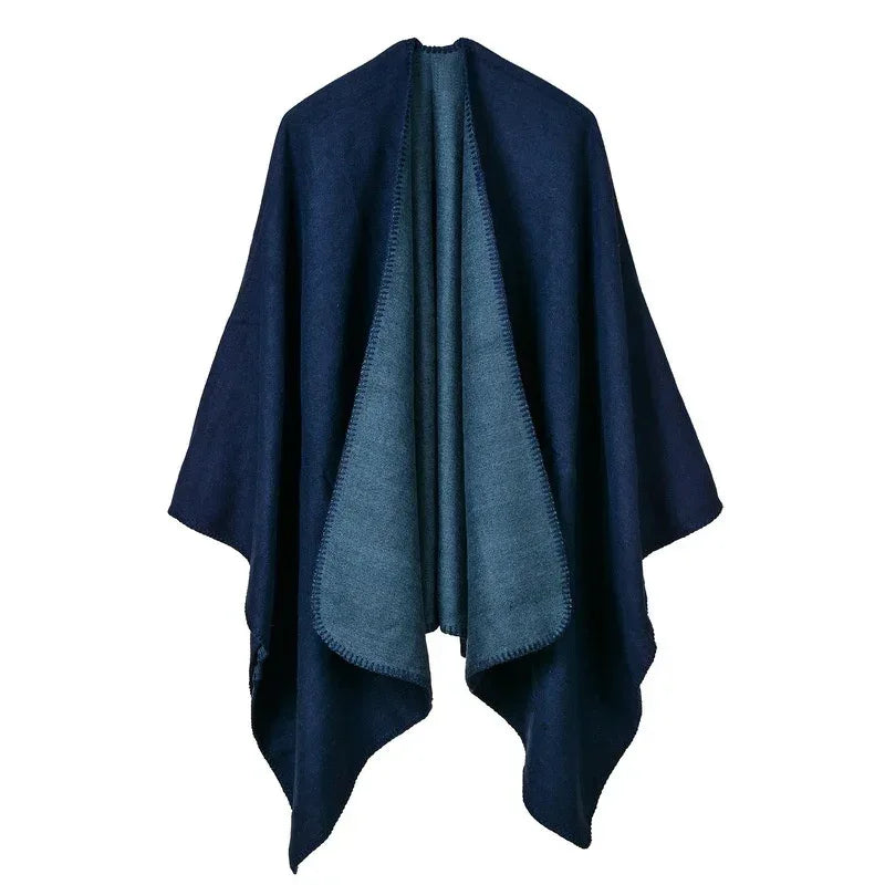 Women's Winter Poncho Wrap - Imitation Cashmere Shawl Cape & Scarf (130 x 150 cm) for Ultimate Warmth and Style One Size 3-navy