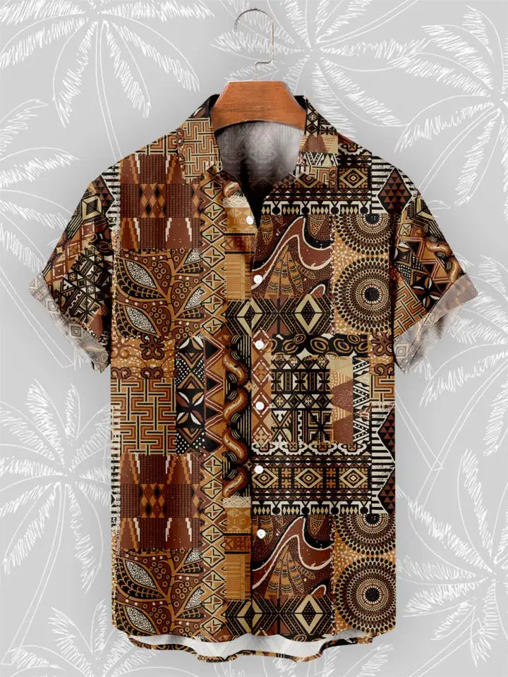 🌍 The Bohemian African Tribe 3D Masterpiece: Premium Men's Retro Short-Sleeve Shirt – High-Definition Tribal Graphic Print, Breathable Summer Beach Fabric, and Sophisticated Oversized Social Silhouette