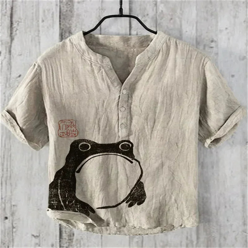 🖌️ The Zen Ink Artisan: Premium 2026 Men’s 3D Japanese Landscape Shirt – High-Definition Bamboo, Bird & Koi Ink-Wash Print, Breathable Wrinkle-Resistant Hybrid, and Sophisticated Henry V-Neck Casual Button-Down HTY909