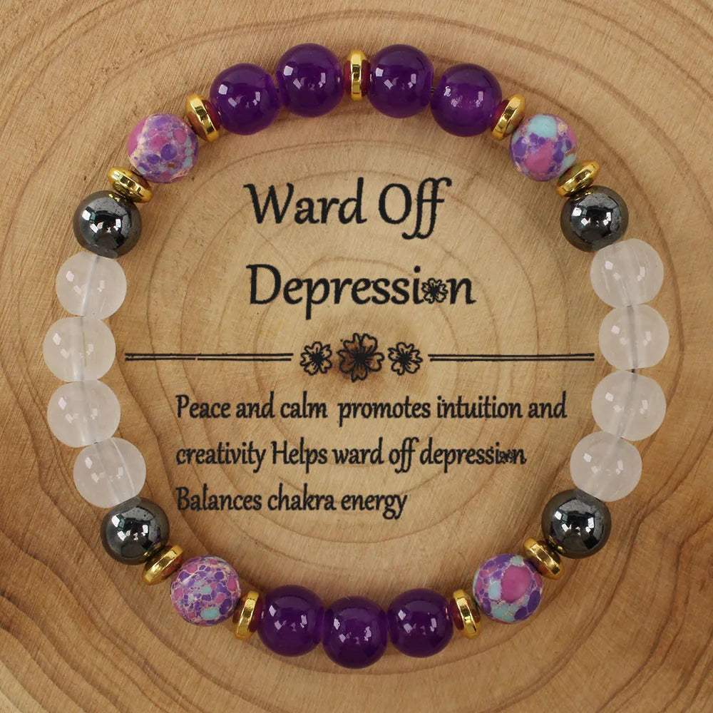 ✨ Elegant Natural Stone Bracelet – Purple Crystal Round Beads for Women – Daily Decoration & Perfect Christmas Gift Jewelry