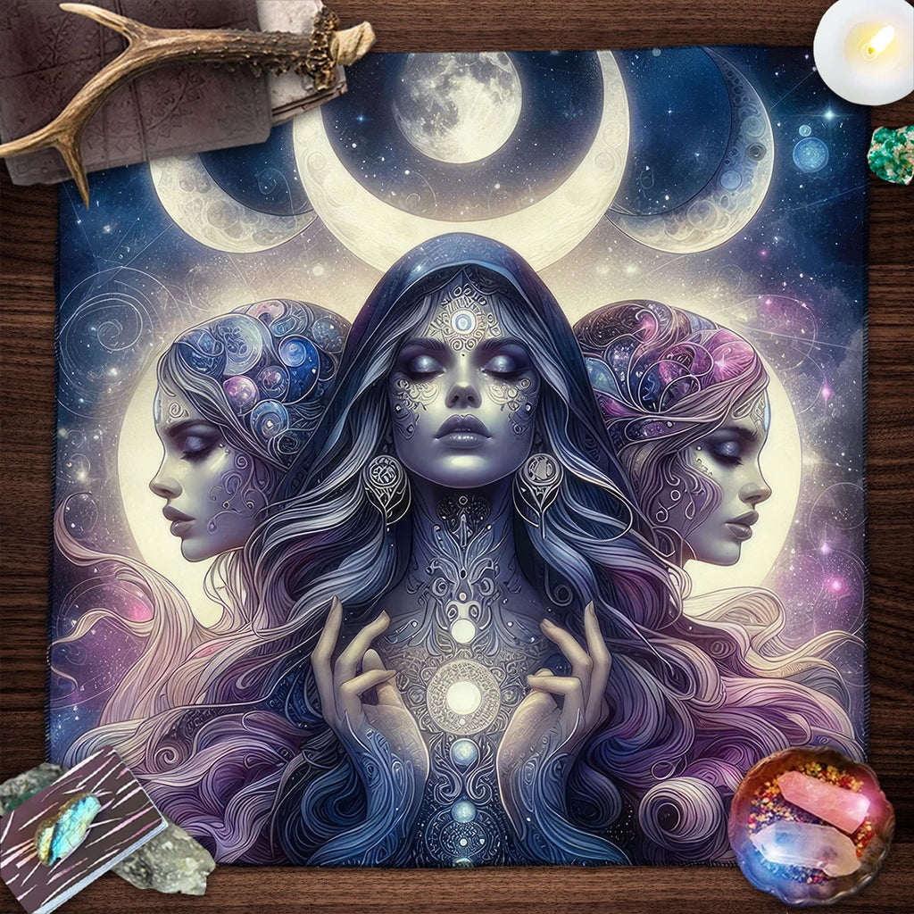 🃏 Purple Crystal Moon Tarot Tablecloth – Witch Altar Cloth with Starry Sky Design for Witchcraft, Astrology & Oracle Card Divination