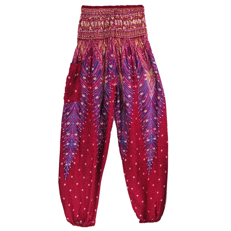🧘‍♀️ Women’s Yoga Boho Pants – Floral Print Harem Leggings with Pocket, High Waist, Elastic Waistband, and Ankle Straps