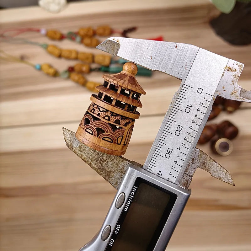 🌿 Wood Hollow Carved Aromatherapy Bottle – Mini Vase Pagoda Design | Car Hanging Decoration & Fragrance Diffuser Pendant | Free Shipping pagoda