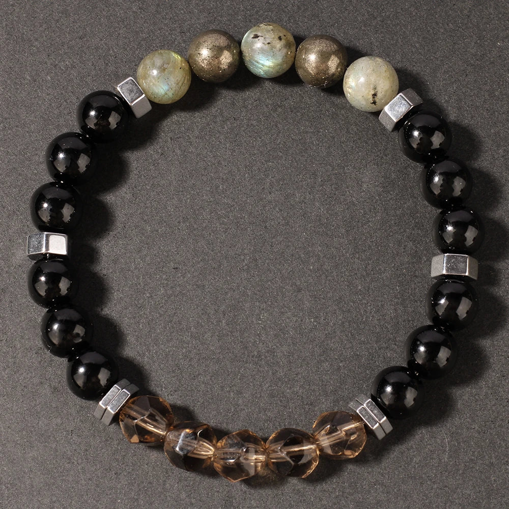 ✨ Gray Moonstone & Iron Ore Natural Stone Bead Bracelet – Unisex Healing and Protection Jewelry – Powerful Energy Bangle for Women & Men
