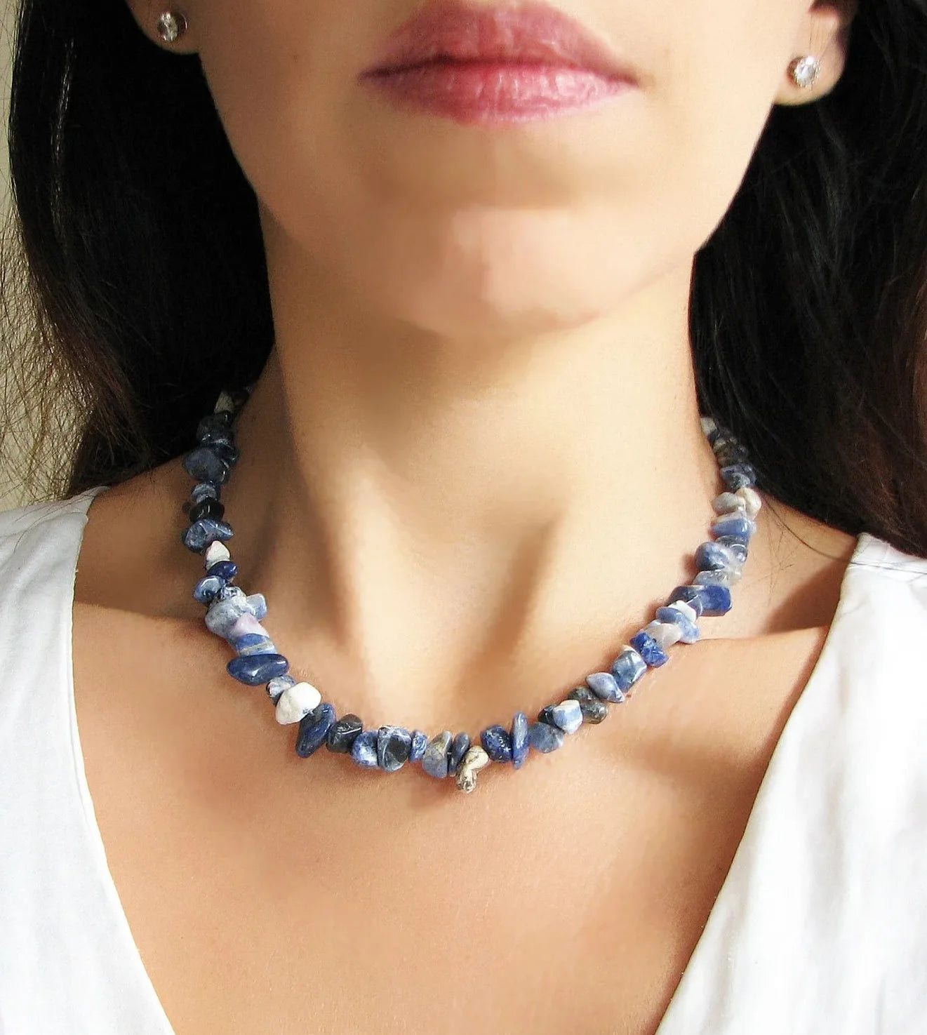 ✨ Turquoise Crystal Beaded Necklace – Perfect 11th Anniversary Gift for Wife – December Birthstone & Chakra Chip Choker A7