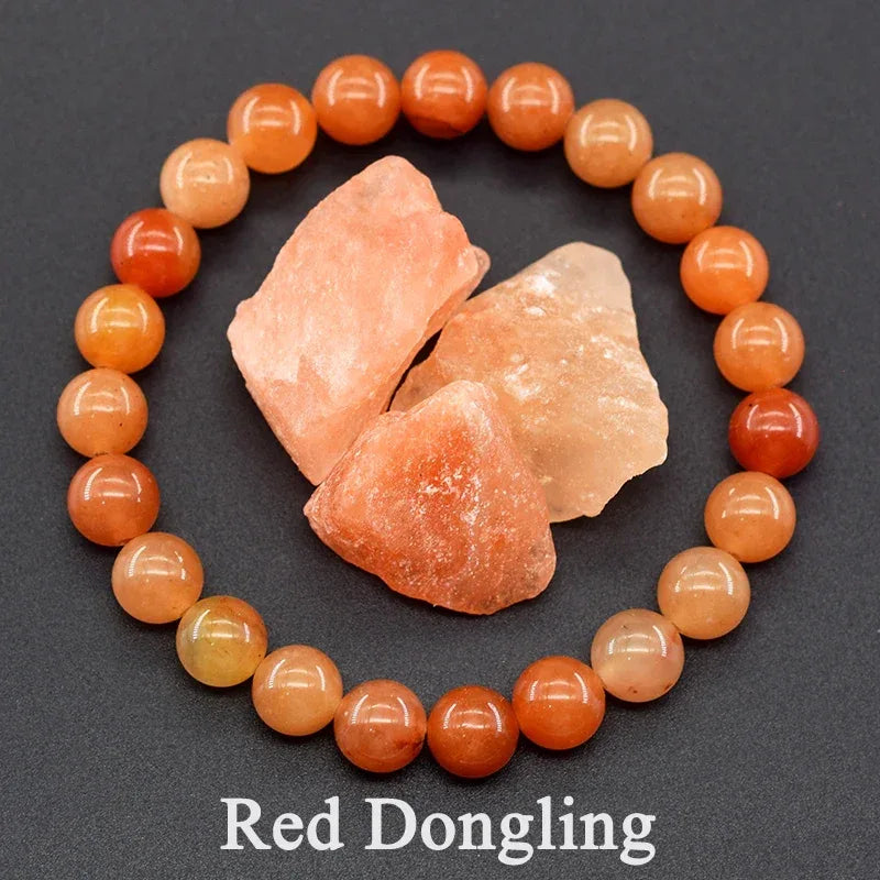 ✨ Natural Red Picasso Jasper Stone Beads Elastic Bracelet – Unisex Healing Crystal Jewelry with Round Red Pine Beads – Elegant Jade Bangle Gift 7 Red Dongling