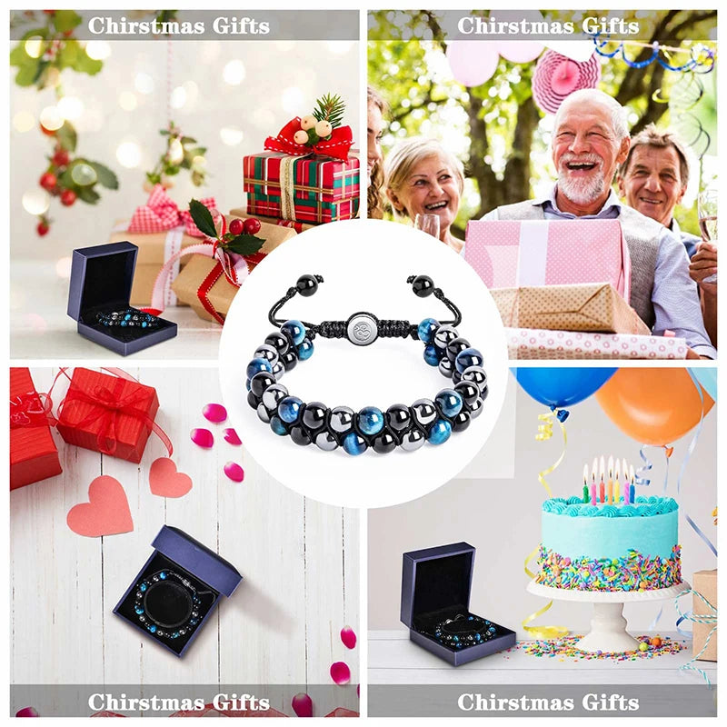 🛡️ Triple Protection Bracelet: Tiger Eye, Black Obsidian & Hematite 8mm Beads – Ultimate Energy Shield, Grounding & Healing Crystal Bangle for Men & Women