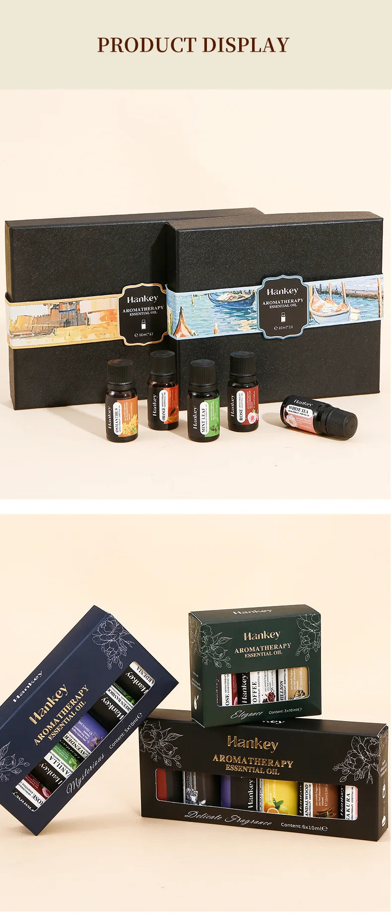 🌿 10ml Essential Oil Aromatherapy Gift Box – Water-Soluble Natural Oils for Diffuser and Humidifier with Lavender, Rose, Eucalyptus, White Peach, and Oolong﻿