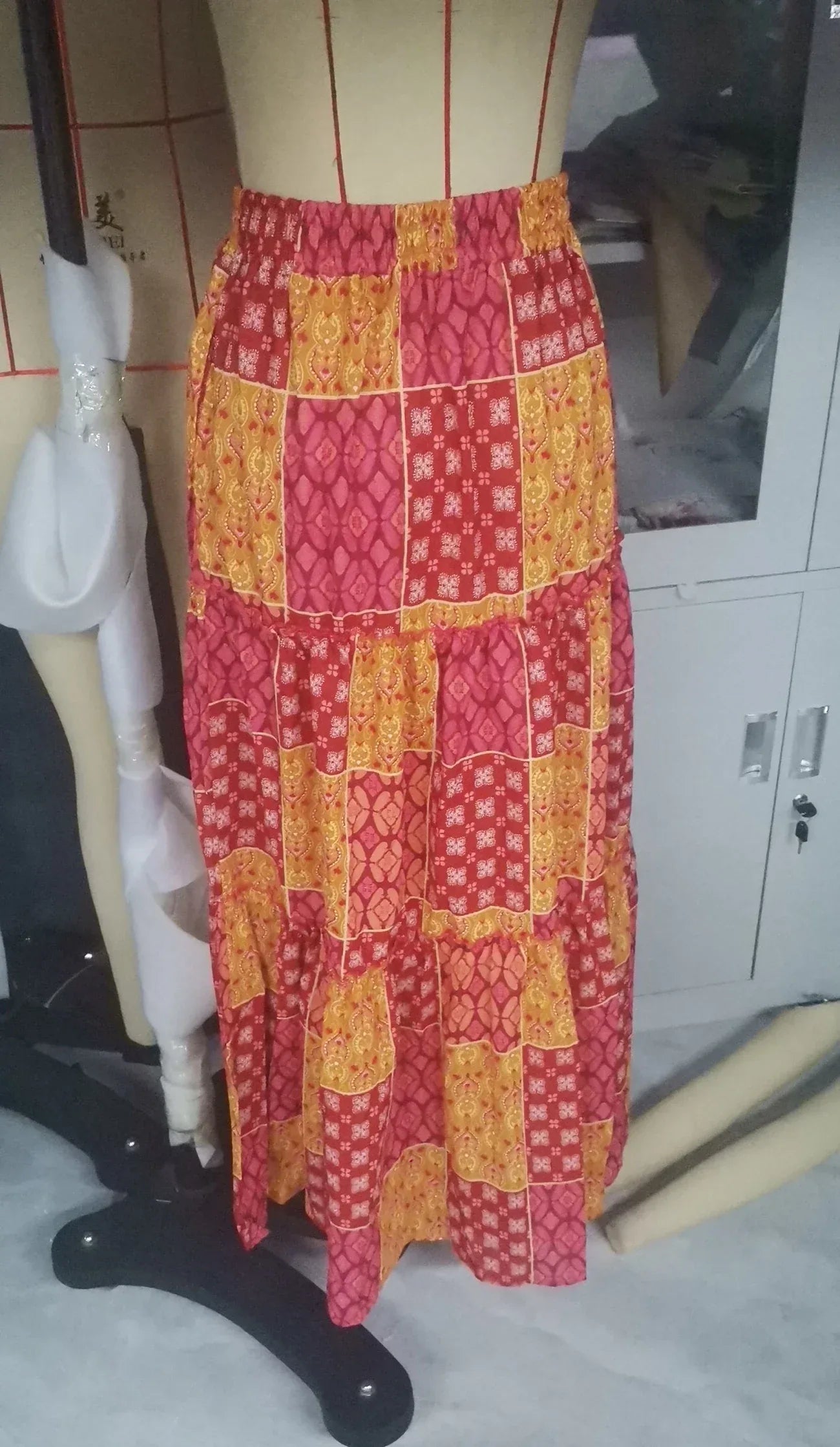 Women’s Bohemian High Waist Skirt A-Line Swing with Pockets - Drawstring Elastic Long Skirt