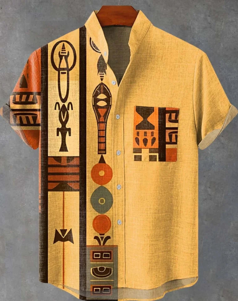 🌅 The Harajuku Sunset Heritage: Premium Unisex Ethnic Linen Shirt – High-Definition Sunset Graphic Print, Breathable Organic Cotton-Linen Blend, and Sophisticated Harajuku-Inspired Streetwear Button-Down