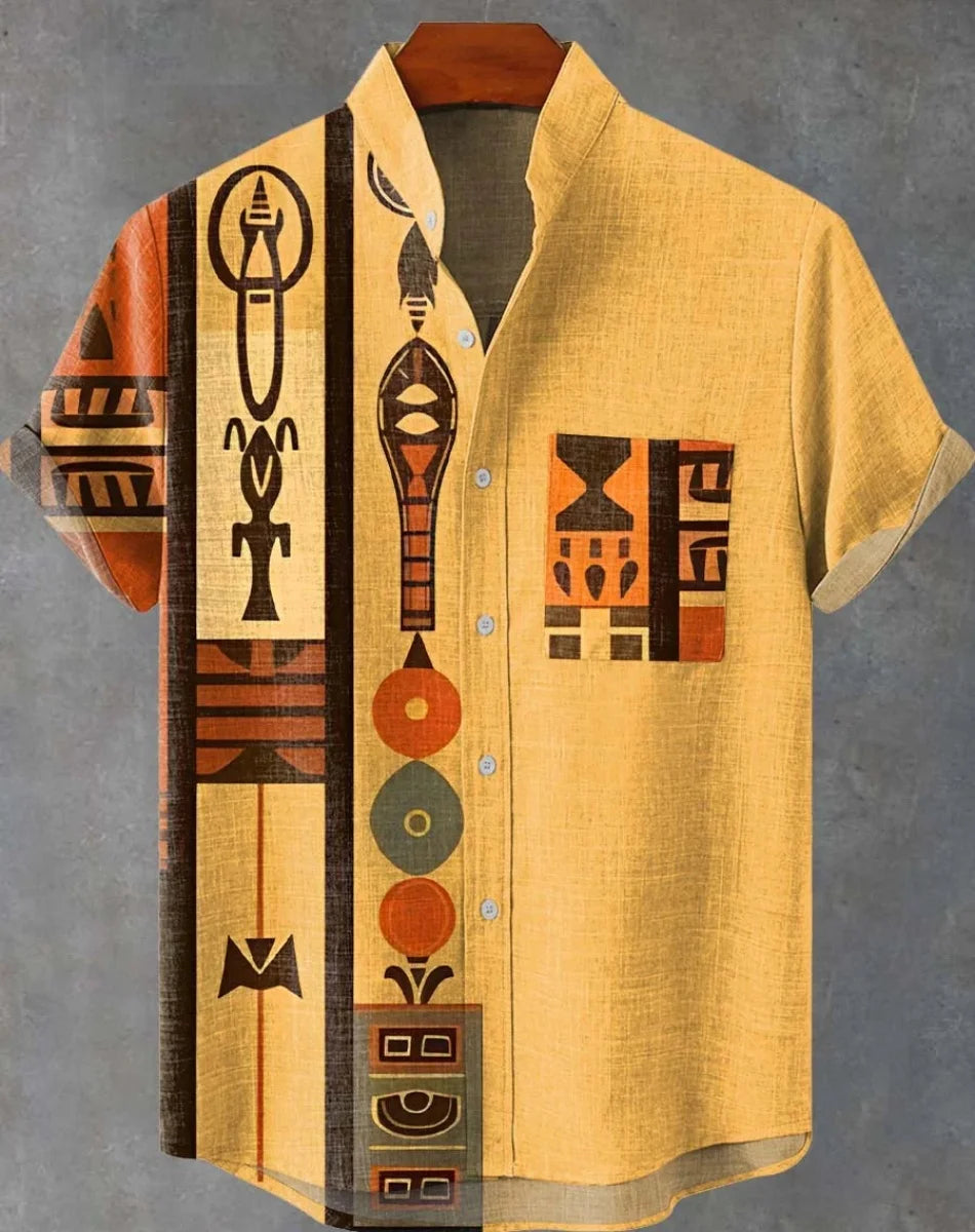 🌅 The Harajuku Sunset Heritage: Premium Unisex Ethnic Linen Shirt – High-Definition Sunset Graphic Print, Breathable Organic Cotton-Linen Blend, and Sophisticated Harajuku-Inspired Streetwear Button-Down SFQQQD1103