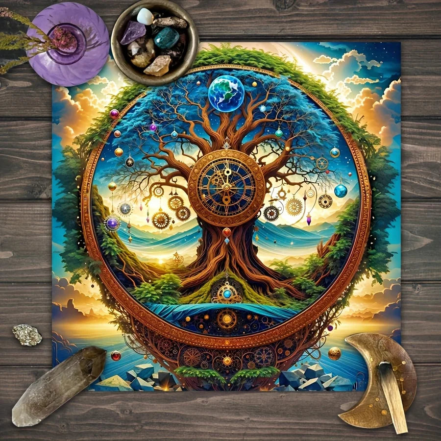 🧿 Mandala Moon Tarot Card Tablecloth – Mystic Moon Sky Divination Cloth & Oracle Card Mat for Witchy Tarot Readings and Home Decor
