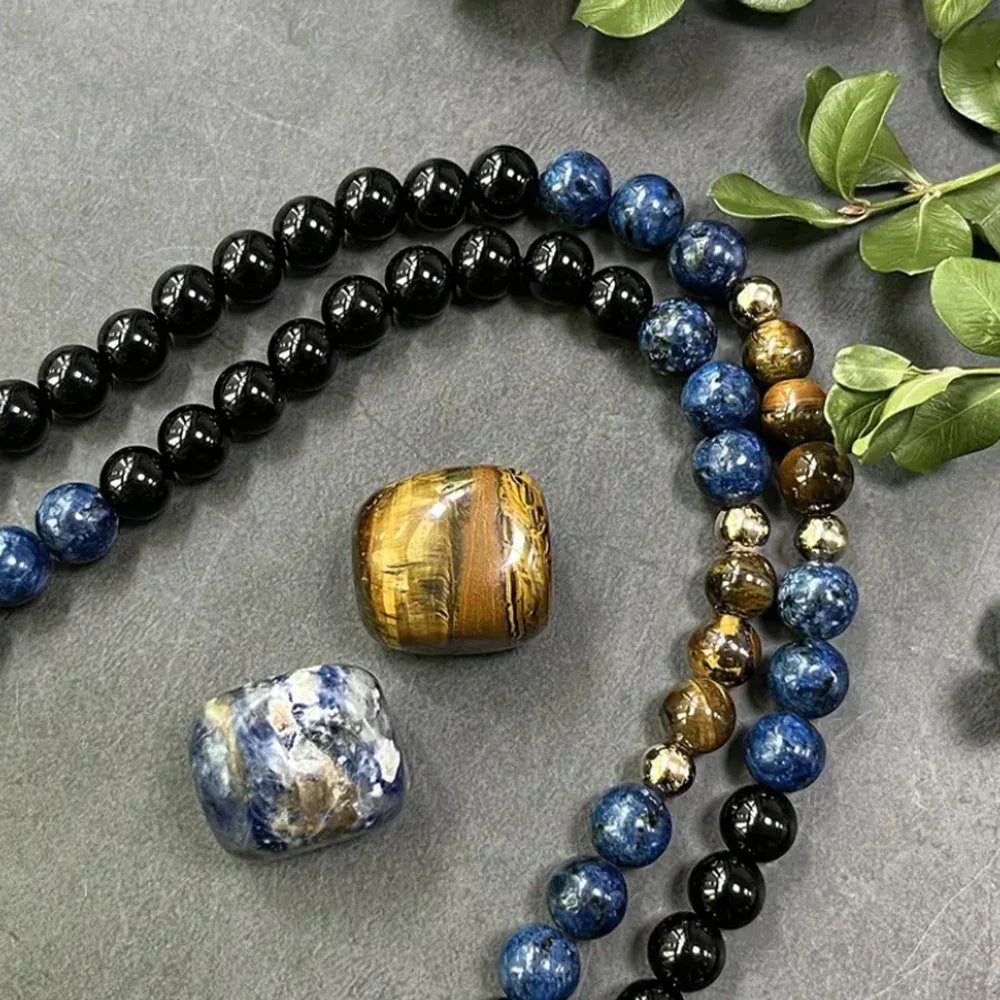 📿 The Warrior's Mala: 8mm Tiger Eye & Black Onyx 108 Bead Meditation Rosary