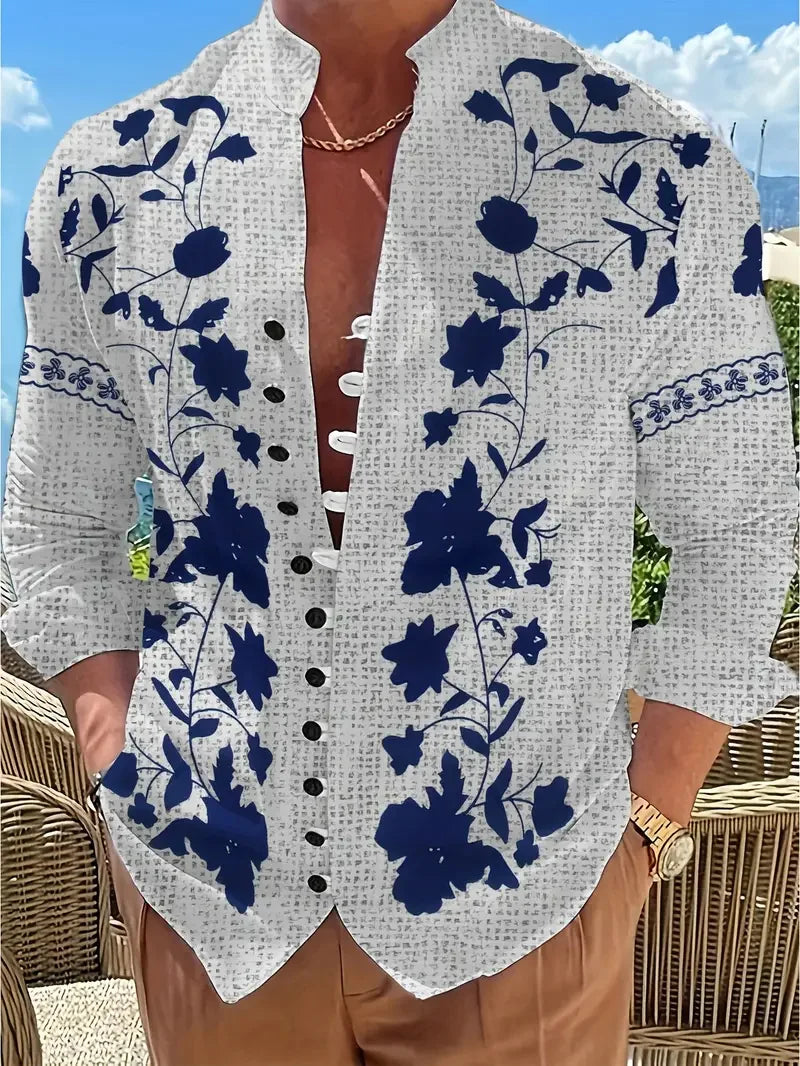 🎭 The Dual-Contrast 3D Edition: Premium Men’s Half-Color Floral Shirt – High-Definition 3D Split Graphic Print, Sophisticated Long-Sleeve Button-Down, and Modern-Fit Avant-Garde Evening Wear
