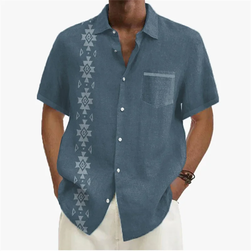 🌍 The Ethno-Block 3D Masterpiece: Premium Men’s Ethnic Color-Block Shirt – High-Definition Digital Print, Breathable Short-Sleeve Button-Down (Hemd Herren), and Sophisticated Resort Silhouette