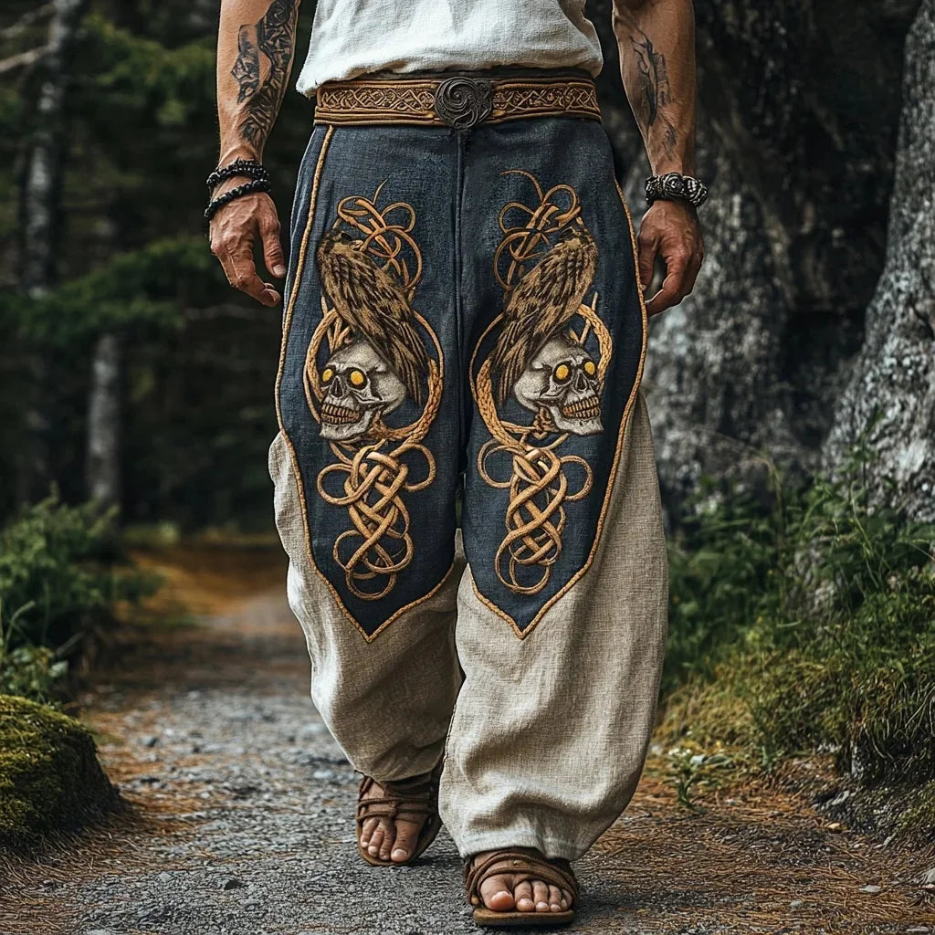 🃏 Men’s Retro Viking Celtic Skeleton 3D Printed Drawstring Pants – Casual Straight-Leg Summer Beach Pants, Plus Sizes S–5XL D81PHG259162374