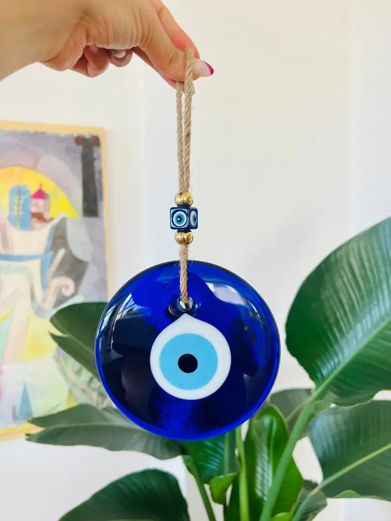 🧿 Evil Eye Wall Hanging – Glass Blue Eye Charm | Turkish Home Decor for Protection & Good Luck | Thoughtful Home Gift | Free Shipping