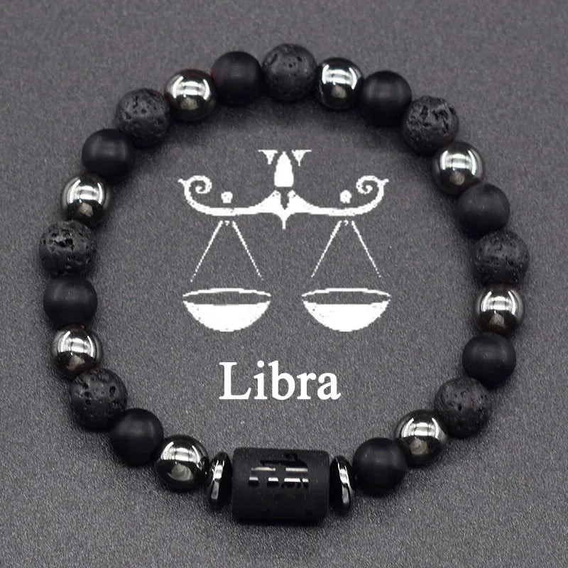 ✨ 12 Zodiac Constellation Signs Bracelet – Tiger Eye & Sparrow Picture Stone Beads – Virgo Charm Couple Jewelry for Men & Women 24 Libra 8 mm Beads