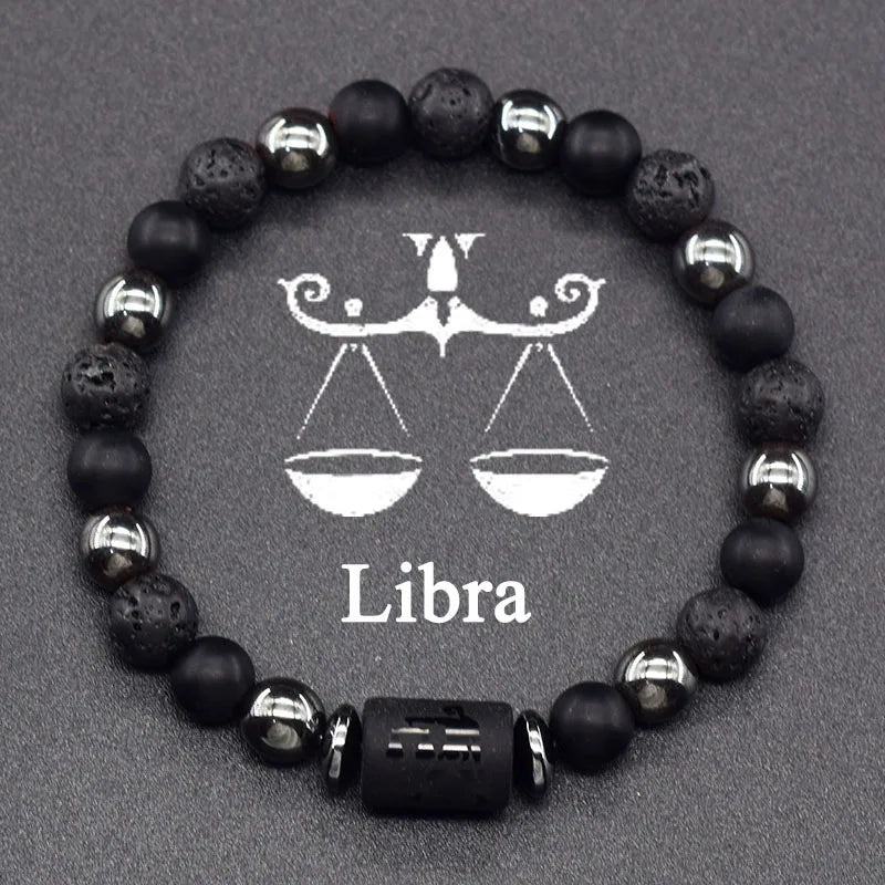 ✨ 12 Zodiac Constellation Sign Bracelet – Real Natural Tiger Eye Stone Bead – Leo & Taurus Charm Couple Jewelry for Men & Women 24 Libra 8 mm Beads