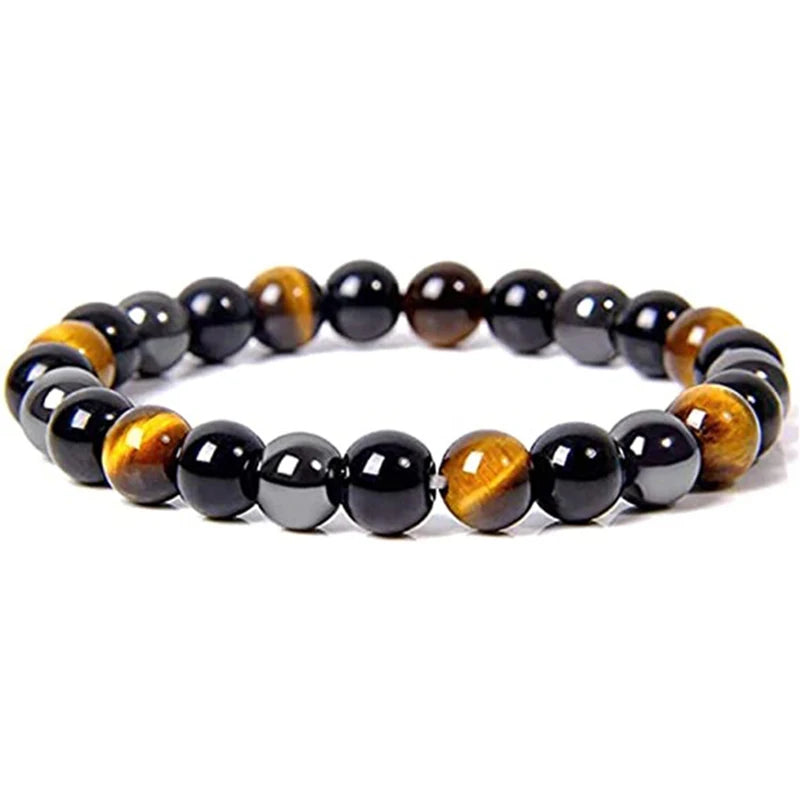 ✨ Magnetic Hematite, Tiger Eye & Obsidian Bracelet – Triple Protection Health Care Stainless Steel Bangle – Perfect Weight Loss Gift for Men & Women