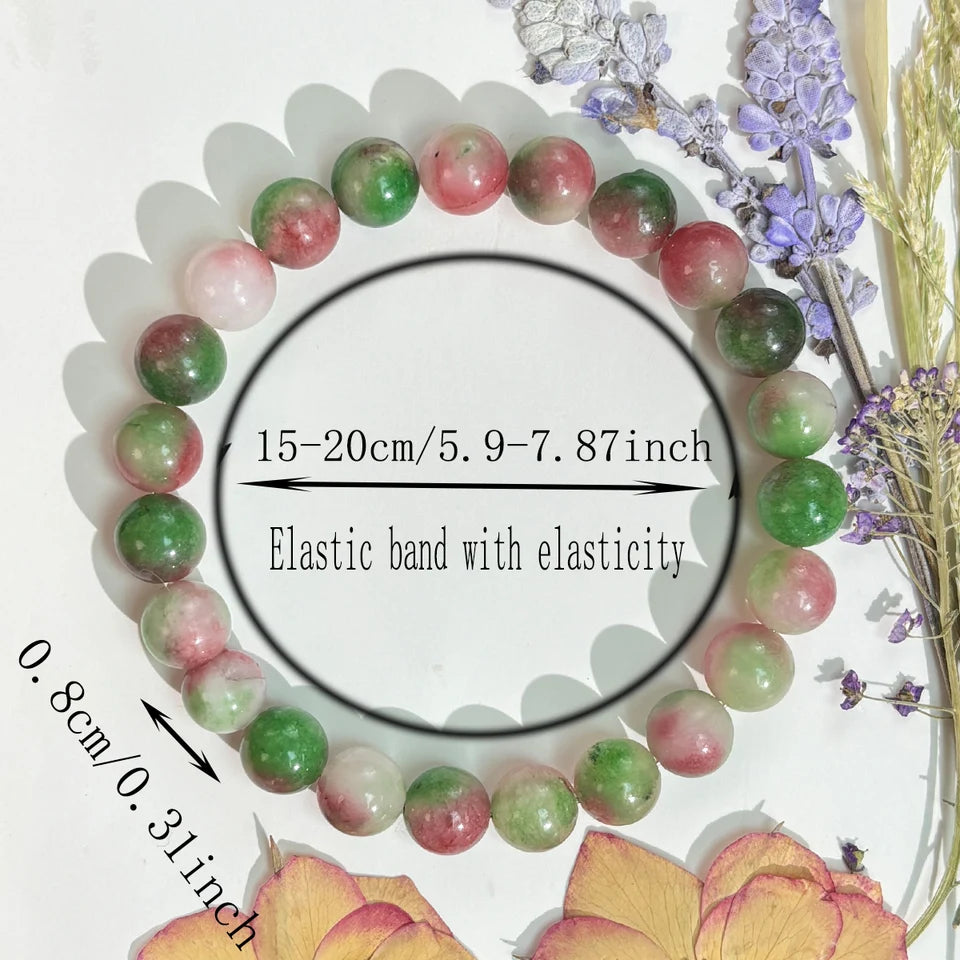 ✨ Bohemian Wishing Stone Bracelet – Watermelon Tourmaline Beaded Stretch Bracelet – Ideal Crystal Jewelry Gift